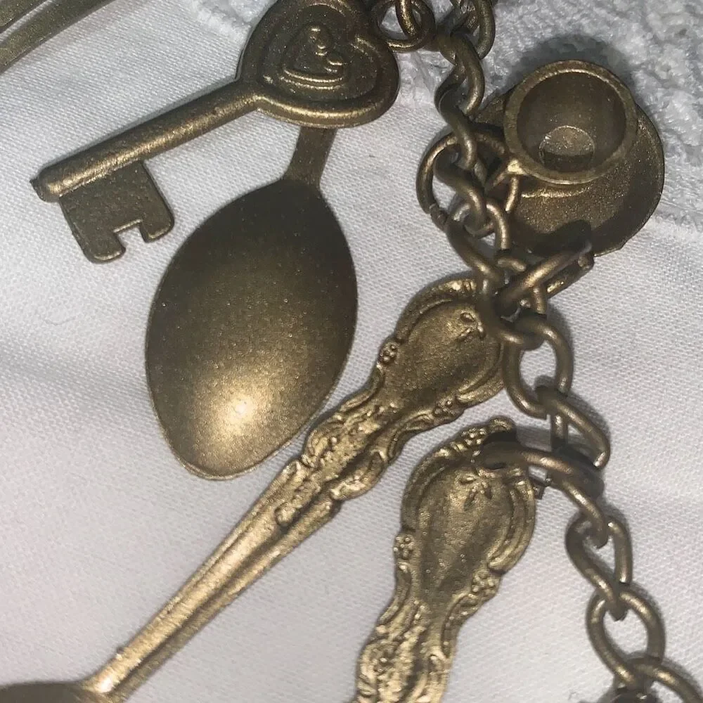 Vintage Steam Punk Whimsical mantle clock large folk art skeleton key Locket cha